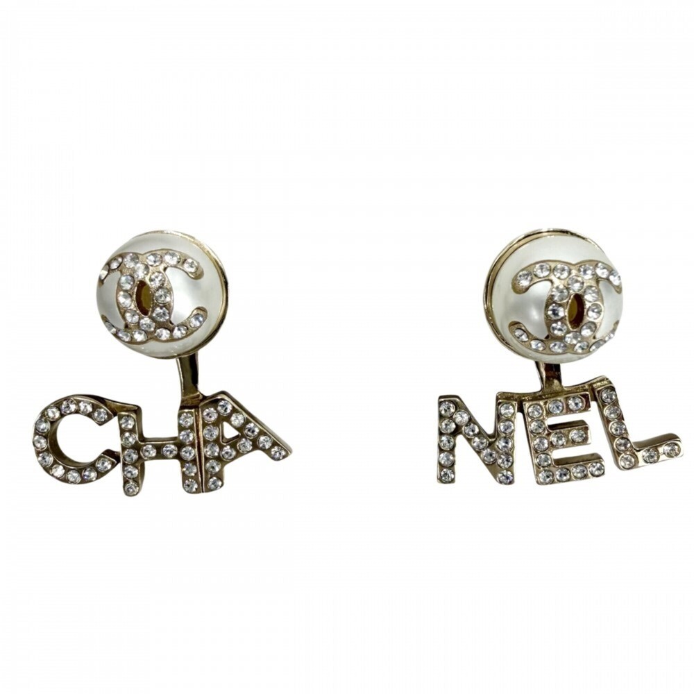CHANEL Gold Pearl Logo Earrings